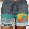 1pc Women's Drawstring Shorts, Casual Fashion Vacation Shorts with Sunset Palm Tree Print and Lettering, Polyester Knit Fabric with Pockets, Spring\u002FSummer\u002FAutumn Collection