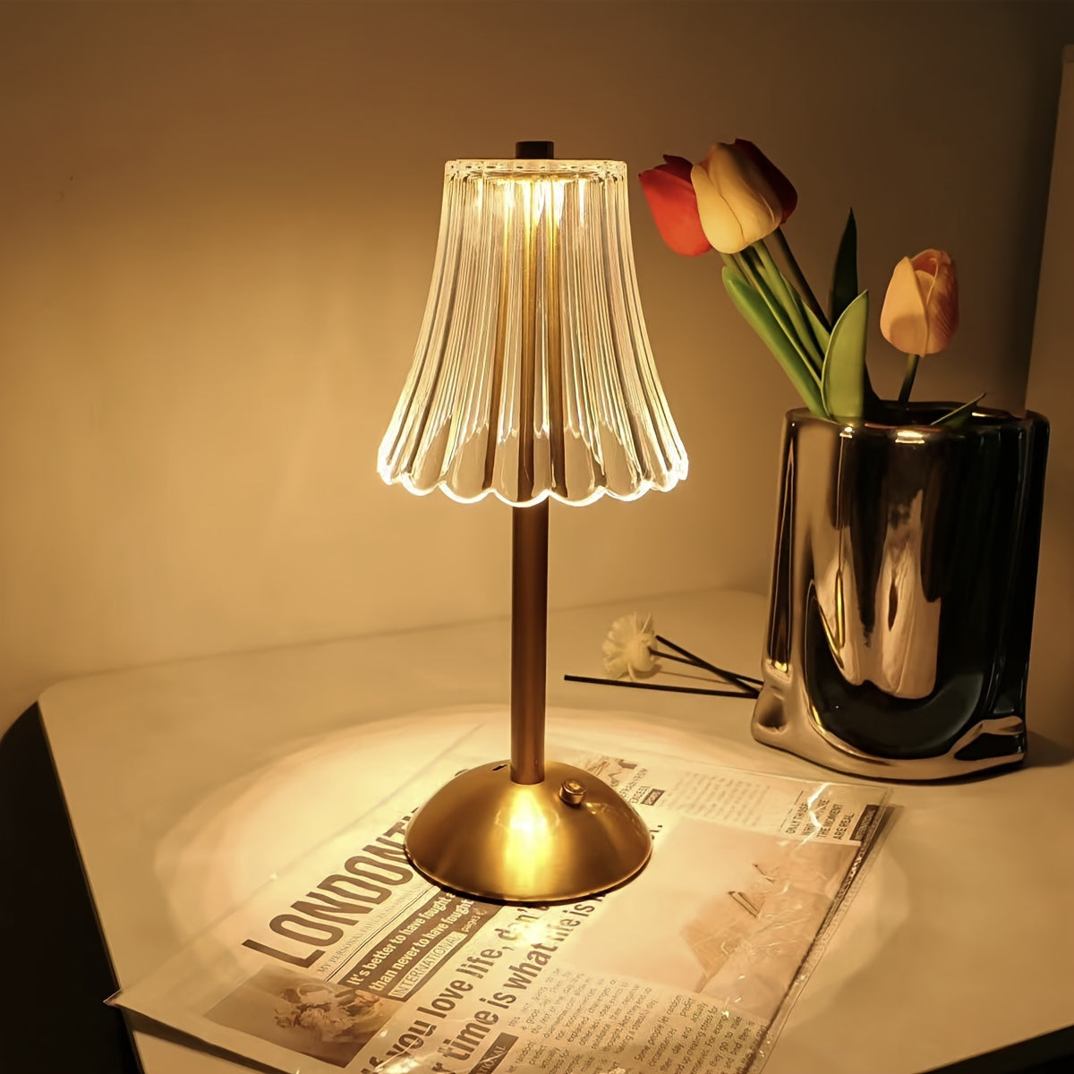 1pc Elegant Touch-Control Metal Table Lamp with USB Rechargeable Battery - Adjustable Ambient Lighting, Polished Brass Finish for Living Room, Bedroom, Study, Dining & Bar, Rechargeable Table Lamp