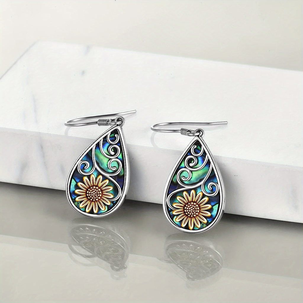3pcs, Sunflower Water Drop Earrings Necklace Set, Trendy Party Jewelry, Christmas Gift, New Year's Gift, Valentine's Day Gift For Women Mom Girlfriend Family Friends