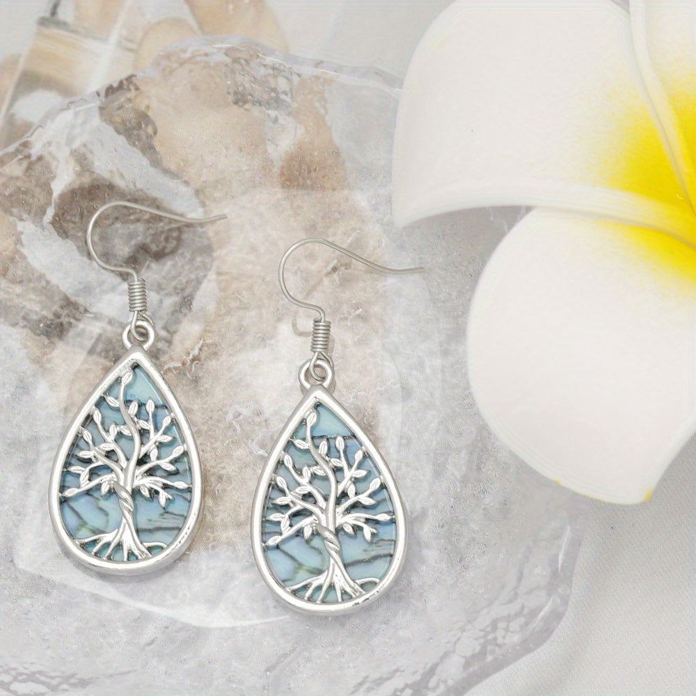 Tree of Life Fashion Jewelry Set - Water Drop Necklace & Earrings, Alloy with Mixed Colors, Perfect Gift for Birthdays and Christmas, Perfect for Winter, New Year
