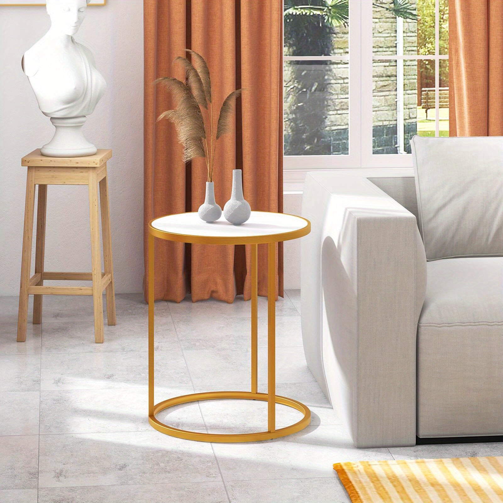 Table d'appoint ronde avec dessus en pierre frittée 2 pièces 19.5\