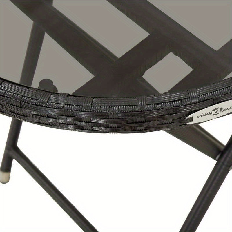 Table basse noire en poly rotin et verre trempé de 23.62 pouces