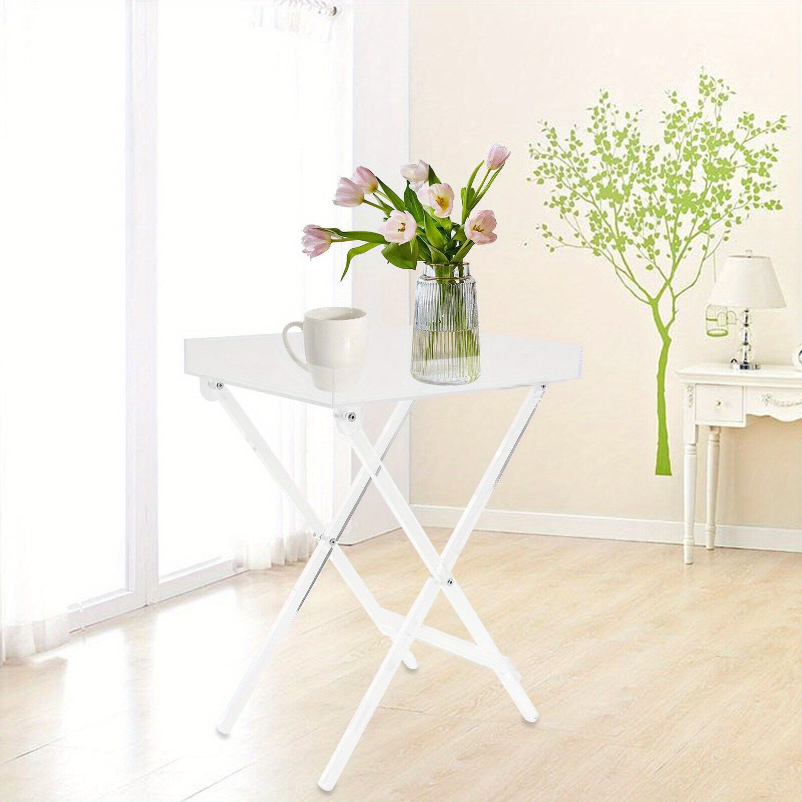 1pc Table d'appoint pliante en acrylique transparent, plateau TV peu encombrant, table basse portable pour café, thé et collations pour le salon, aucun assemblage requis, design moderne