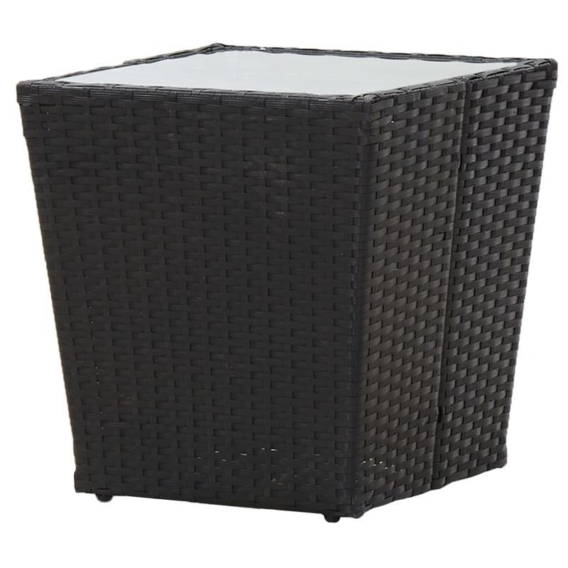 Table basse noire 16.34x16.34x16.93 pouces en rotin synthétique et verre trempé