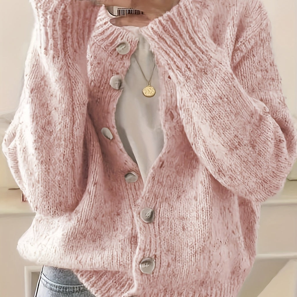 Rachel Women's Elegant Stretchy Camo Button Cardigan - High Elasticity Round Neck Spring\u002FFall Sweater with Decorative Buttons, Hand Wash\u002FDry Clean, Casual to Dressy Outfits, Classic Sweater for Ladies, Outfit Enhancer, Textured, Durable