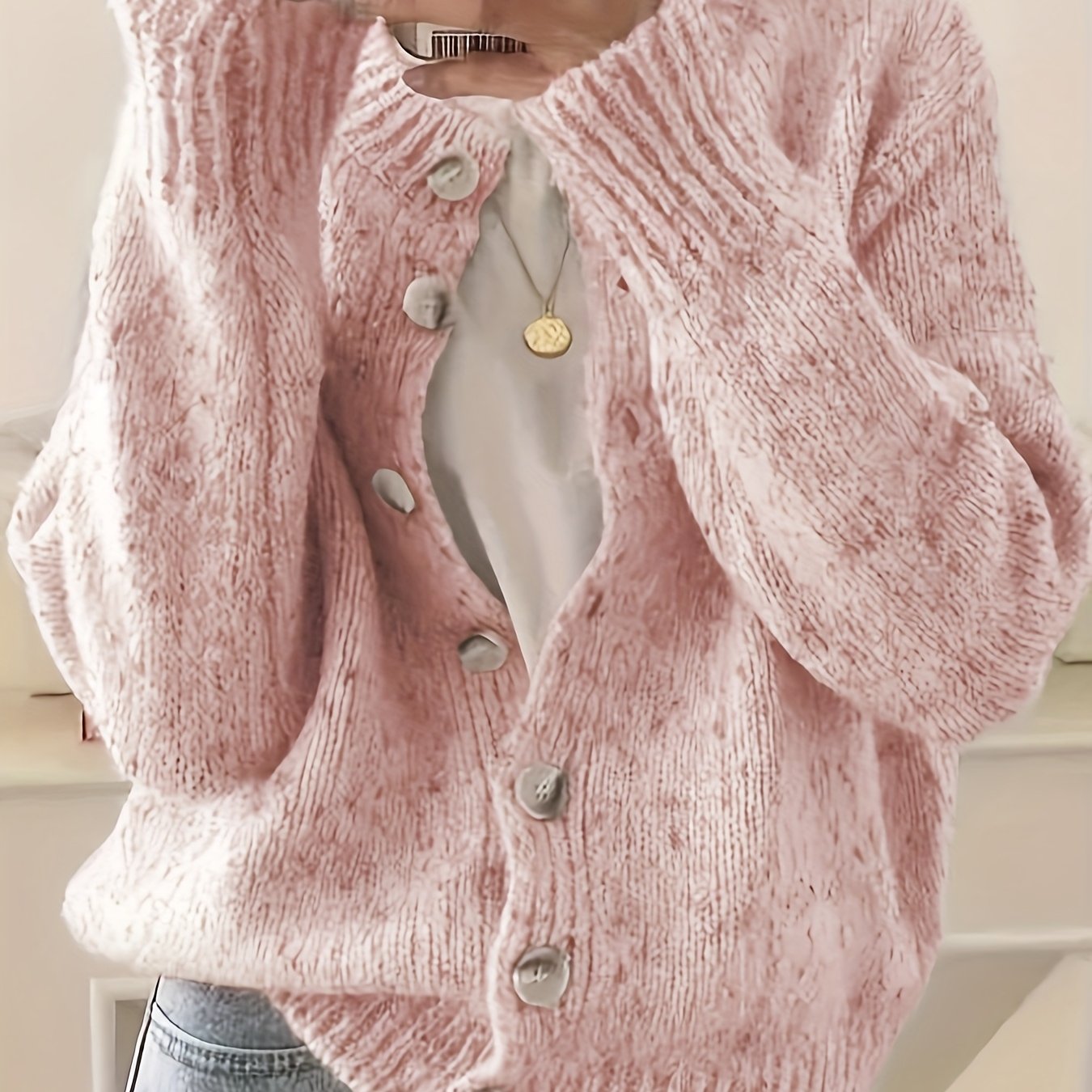 Rachel Women's Elegant Stretchy Camo Button Cardigan - High Elasticity Round Neck Spring\u002FFall Sweater with Decorative Buttons, Hand Wash\u002FDry Clean, Casual to Dressy Outfits, Classic Sweater for Ladies, Outfit Enhancer, Textured, Durable