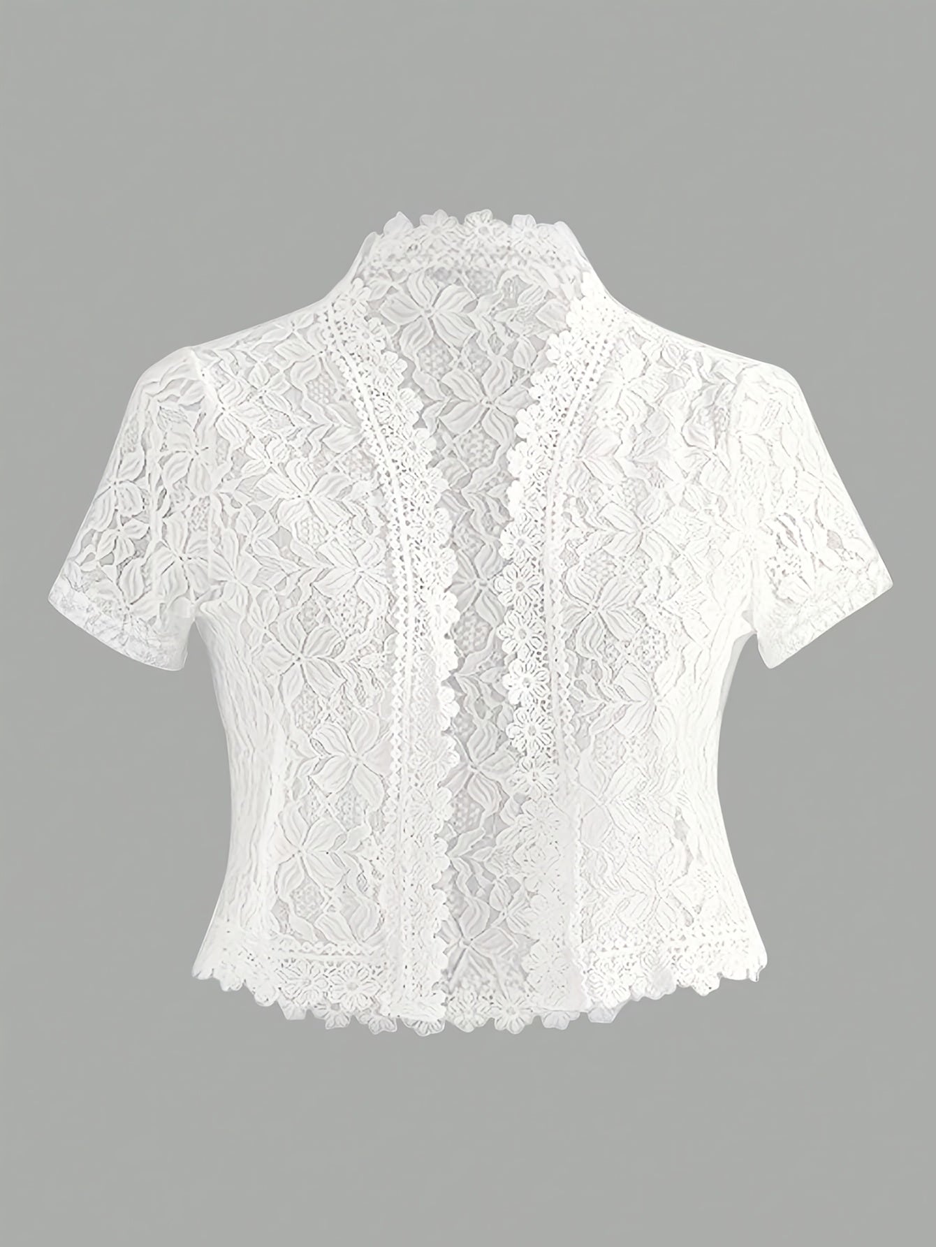 Summer Solid Color Lace Patchwork Casual Open Front Jacket For Holiday Party Clothes