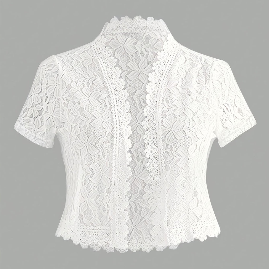 Summer Solid Color Lace Patchwork Casual Open Front Jacket For Holiday Party Clothes