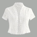Summer Solid Color Lace Patchwork Casual Open Front Jacket For Holiday Party Clothes