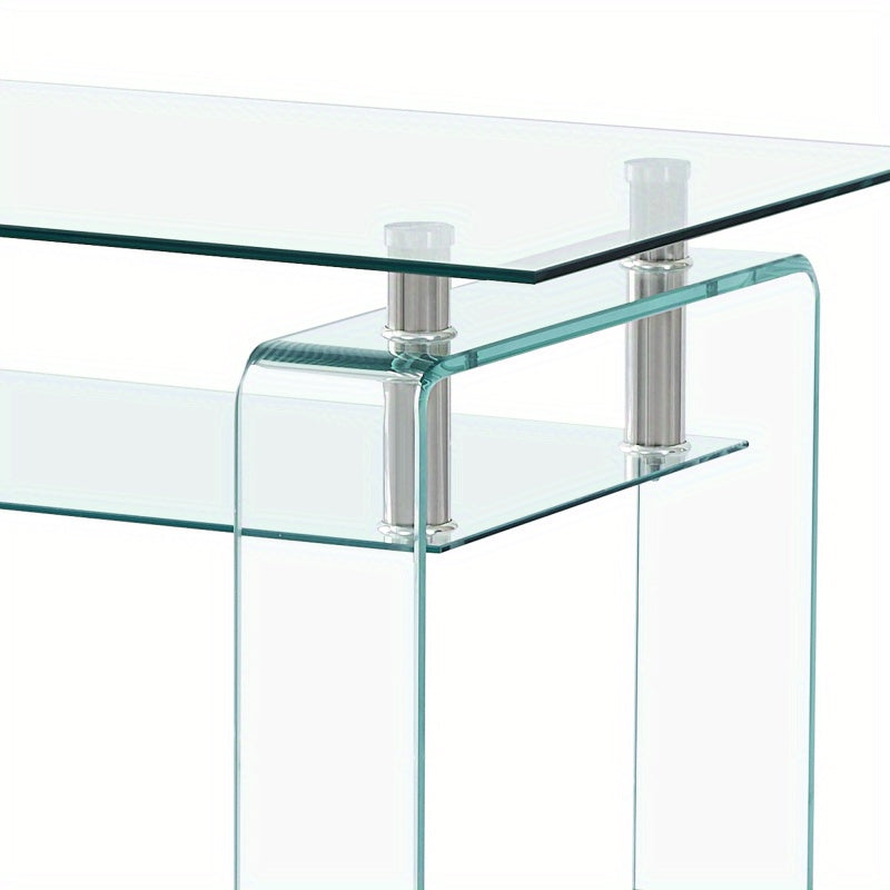 Table à café en verre transparente, table à café moderne en verre pour le salon, table à café de stockage à 2 niveaux, table à thé en verre trempé, sans batterie