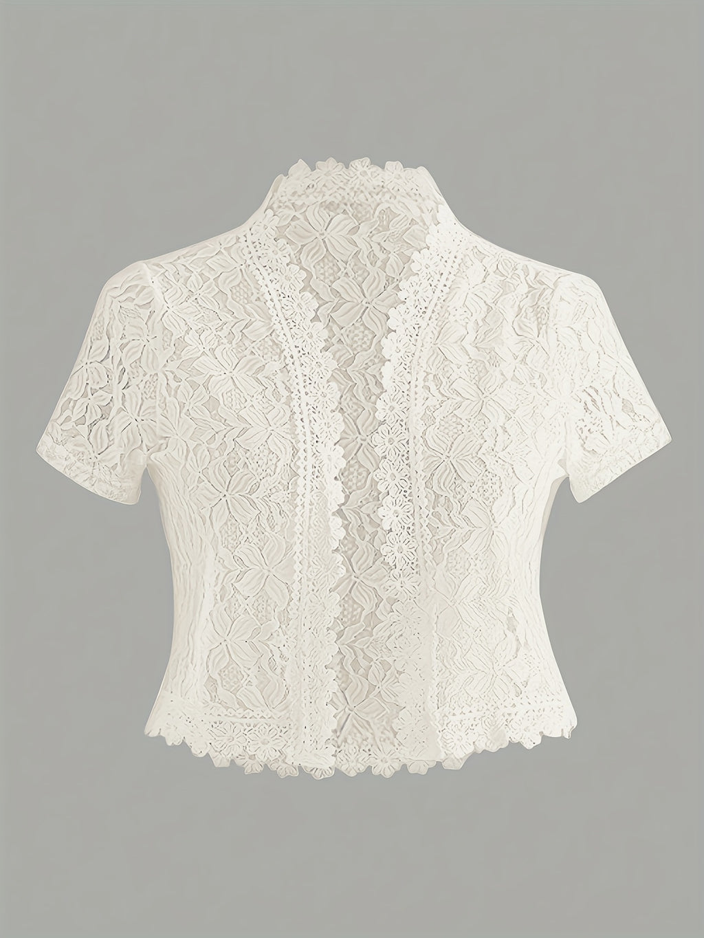 Summer Solid Color Lace Patchwork Casual Open Front Jacket For Holiday Party Clothes