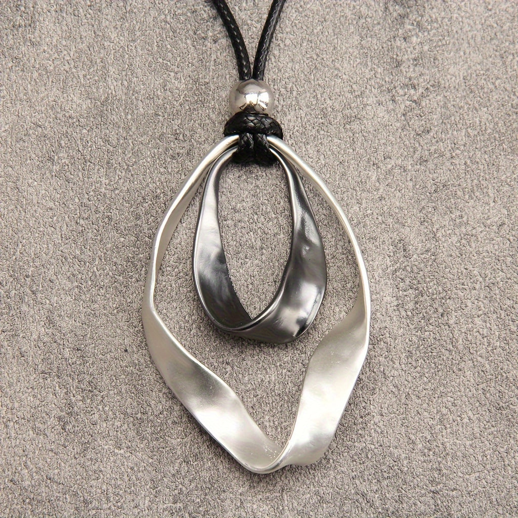Elegant Twisted Texture Water Drop Pendant Necklace in Golden and Silvery with Black Rope, Zinc Alloy, Perfect Gift for Girlfriend, Suitable for Daily Wear and Special Occasions, Necklace