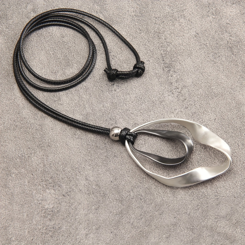 Elegant Twisted Texture Water Drop Pendant Necklace in Golden and Silvery with Black Rope, Zinc Alloy, Perfect Gift for Girlfriend, Suitable for Daily Wear and Special Occasions, Necklace