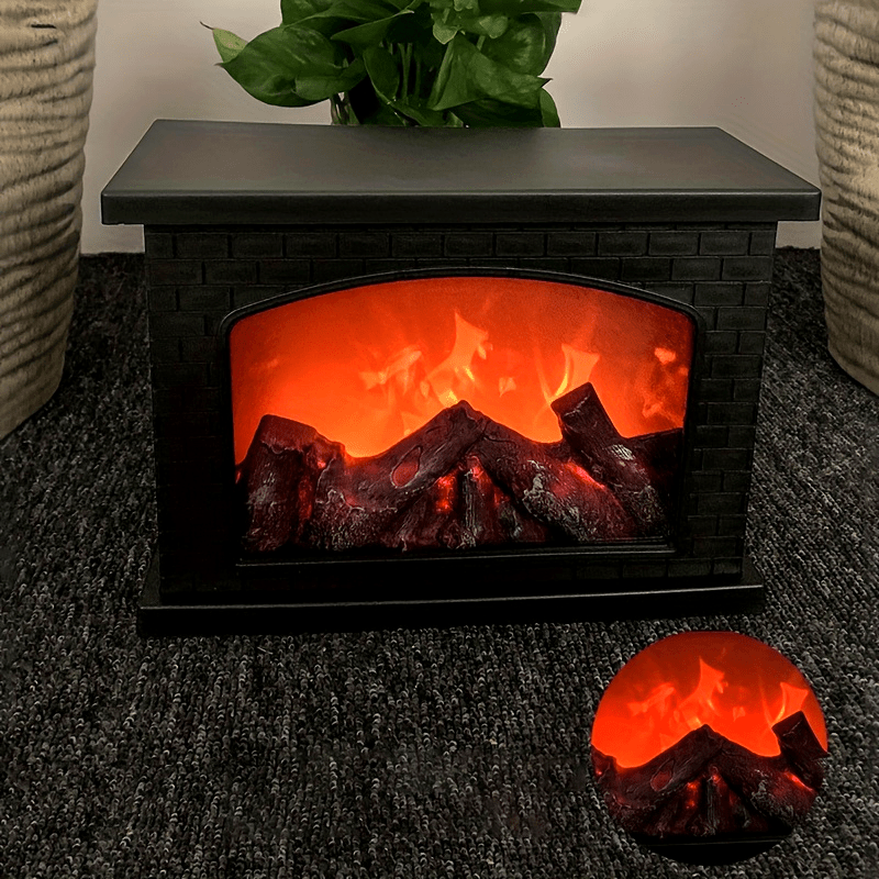 Shenzhi Tech LED Fireplace Lantern - Tabletop USB Powered Fake Fireplace Light with Polished Finish, Push Button Control, Plastic Lamp Shade, Flame Effect for Home Decor - No Battery Included