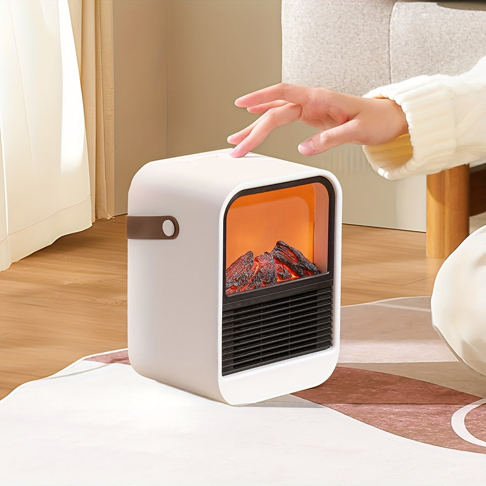 Electric Fireplace Heater with Overheat Protection, 3D Flame Effect, Fast PTC Heating, Dual Mode 650W\u002F1000W, Square Plastic Portable Desktop Heater with US Plug, 110V for Bedroom Bathroom Office