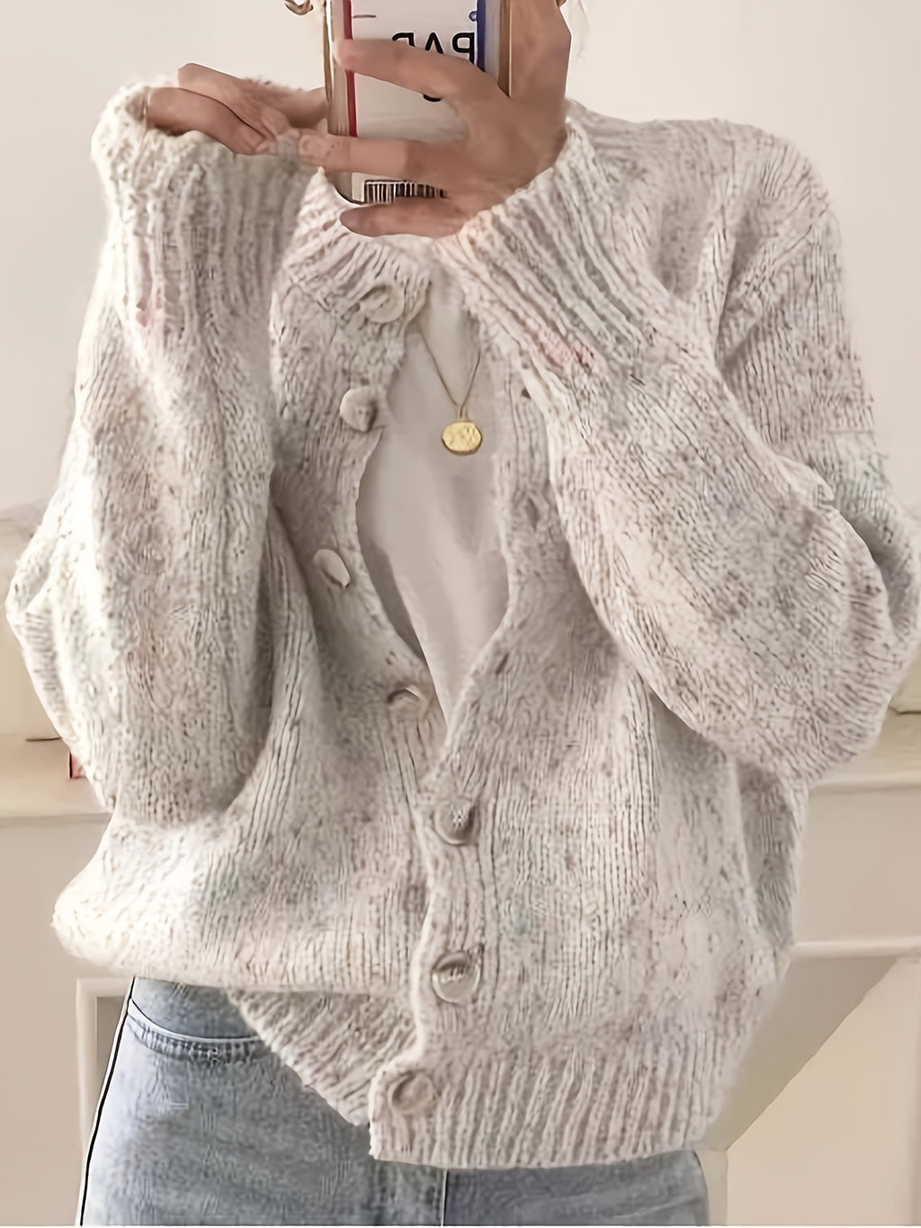 Rachel Women's Elegant Stretchy Camo Button Cardigan - High Elasticity Round Neck Spring\u002FFall Sweater with Decorative Buttons, Hand Wash\u002FDry Clean, Casual to Dressy Outfits, Classic Sweater for Ladies, Outfit Enhancer, Textured, Durable