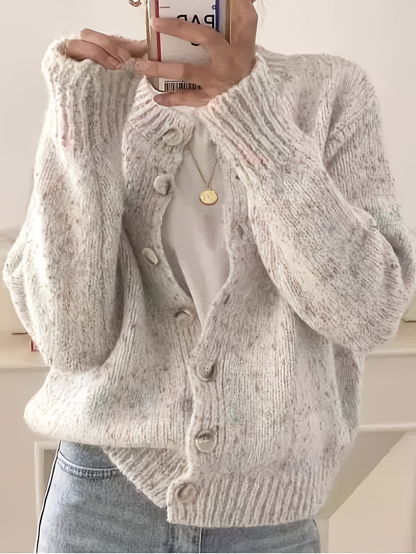 Rachel Women's Elegant Stretchy Camo Button Cardigan - High Elasticity Round Neck Spring\u002FFall Sweater with Decorative Buttons, Hand Wash\u002FDry Clean, Casual to Dressy Outfits, Classic Sweater for Ladies, Outfit Enhancer, Textured, Durable