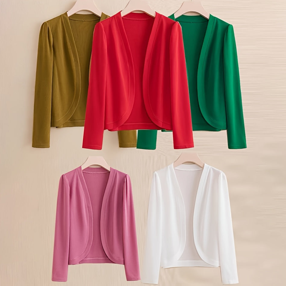 Women's Elegant Long Sleeve Cardigan - Open Front Shawl Design, Breathable Windproof Sunscreen Polyester, 4 Colors (Olive Green\u002FRed\u002FGreen\u002FWhite) for Mature Style & All-Day Comfort, Cardigan, Casual Layering Piece, Lightweight Fabric