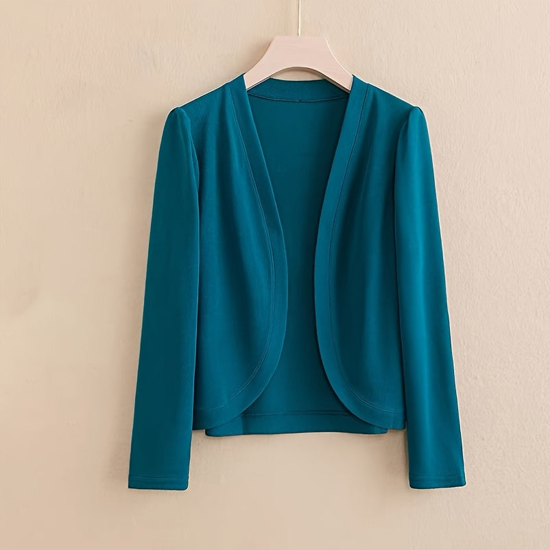 Women's Solid Color Knit Cardigan - Elegant Long Sleeve Open Front Shawl Wrap - Polyester Knitted Breathable Windproof Sun-Proof Outerwear for Mature Style