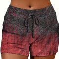 Women's Casual Printed Drawstring Shorts - Stretchy Elastic Waist, Gradient Red and Black, Polyester Blend, Summer Fashion