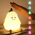 Cute Smiling Pear-Shaped LED Night Light - Touch Control, USB Rechargeable, Adjustable Brightness Silicone Bedside Lamp with Warm Glow, Perfect for Cozy Bedroom Atmosphere, Bedroom Night Light