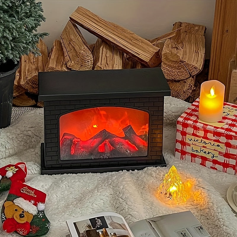 Shenzhi Tech LED Fireplace Lantern - Tabletop USB Powered Fake Fireplace Light with Polished Finish, Push Button Control, Plastic Lamp Shade, Flame Effect for Home Decor - No Battery Included