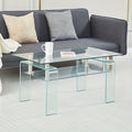 Table à café en verre transparente, table à café moderne en verre pour le salon, table à café de stockage à 2 niveaux, table à thé en verre trempé, sans batterie
