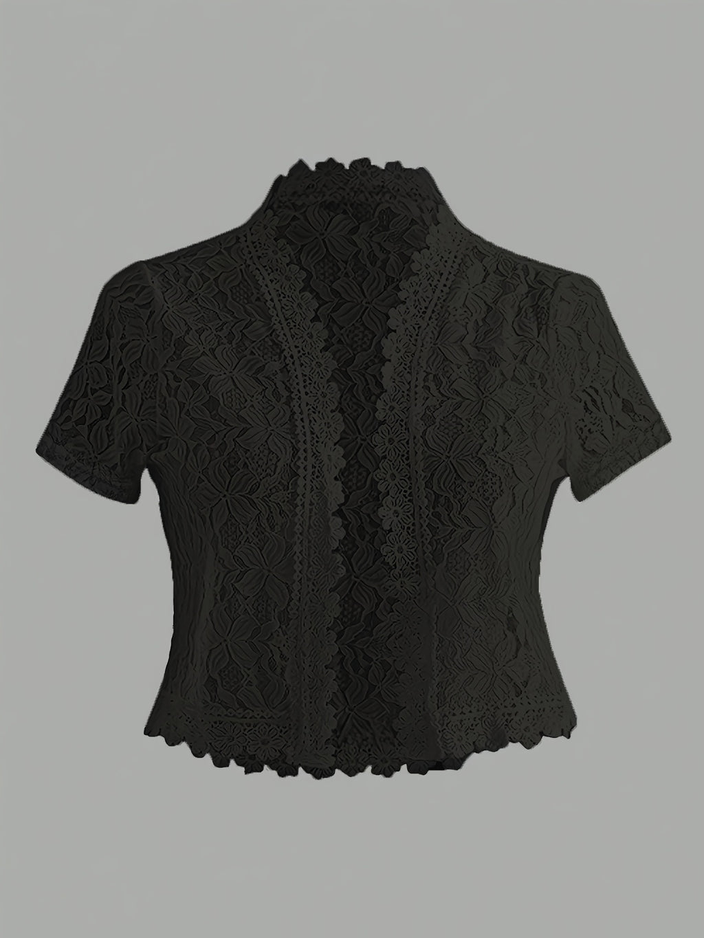 Summer Solid Color Lace Patchwork Casual Open Front Jacket For Holiday Party Clothes